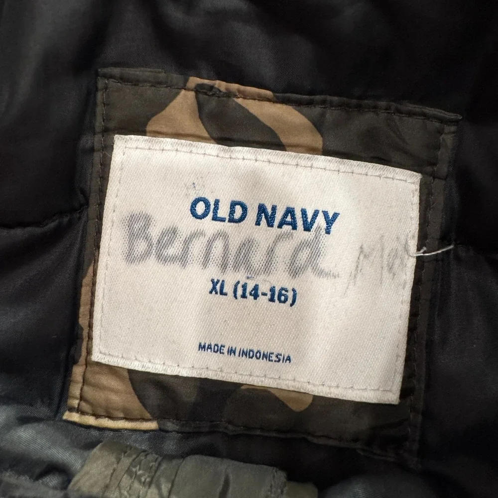 Old Navy Puffer Jacket Boys XL 14-16 Camo Green Brown Polyester Full Zip Winter‎